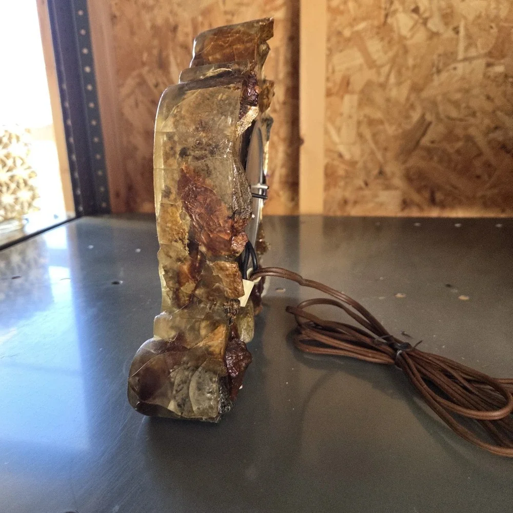 Vtg MCM Lanshire Rock Vomit Resin Quartz Mantel Clock Mid Century Modern Works